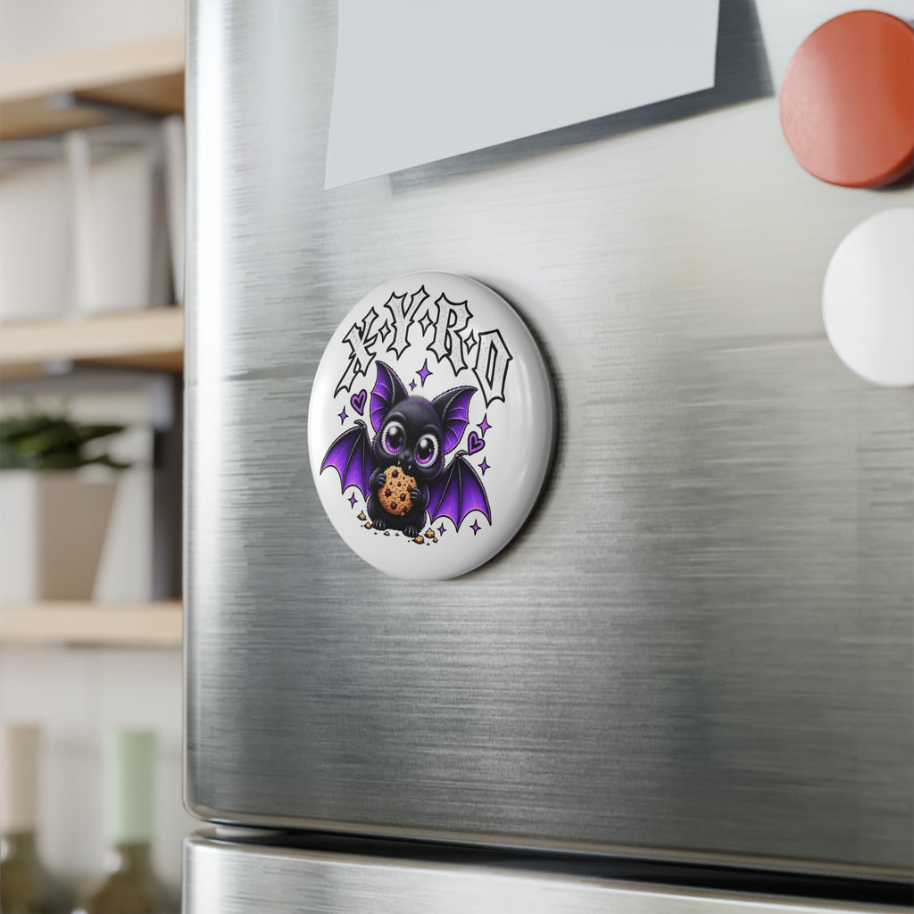 XYRO Purple Bat Cookie Magnet — Round Button Magnet