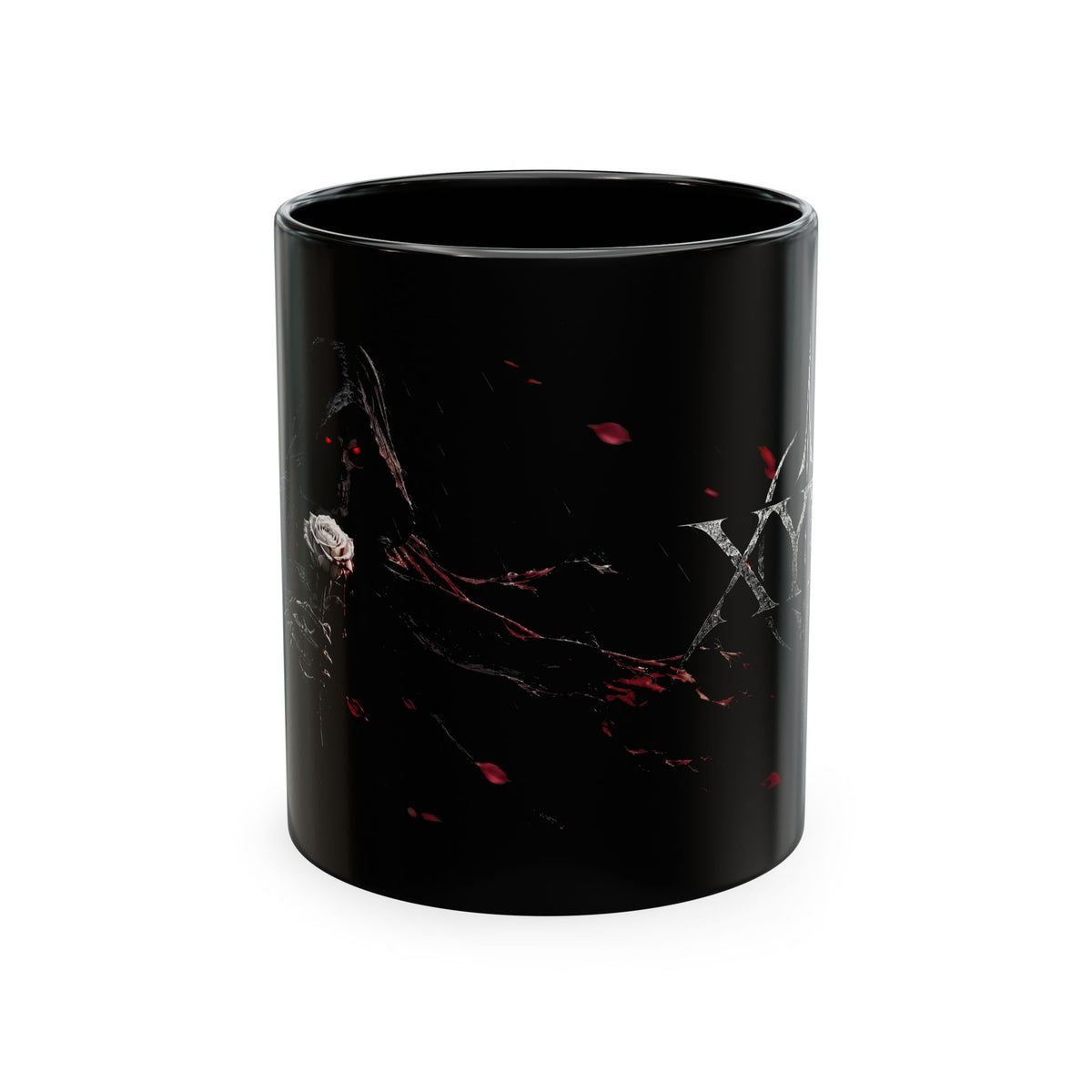 XYRO Grim Reaper Dark Rose Mug — Gothic Floral Coffee Cup