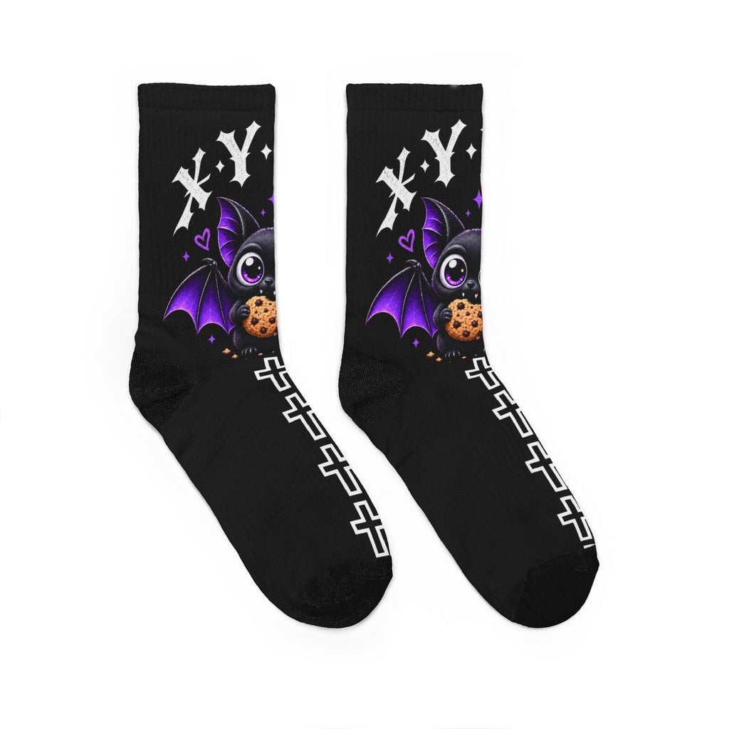 XYRO Purple Bat Crew Socks — Gothic Cookie Bat Design