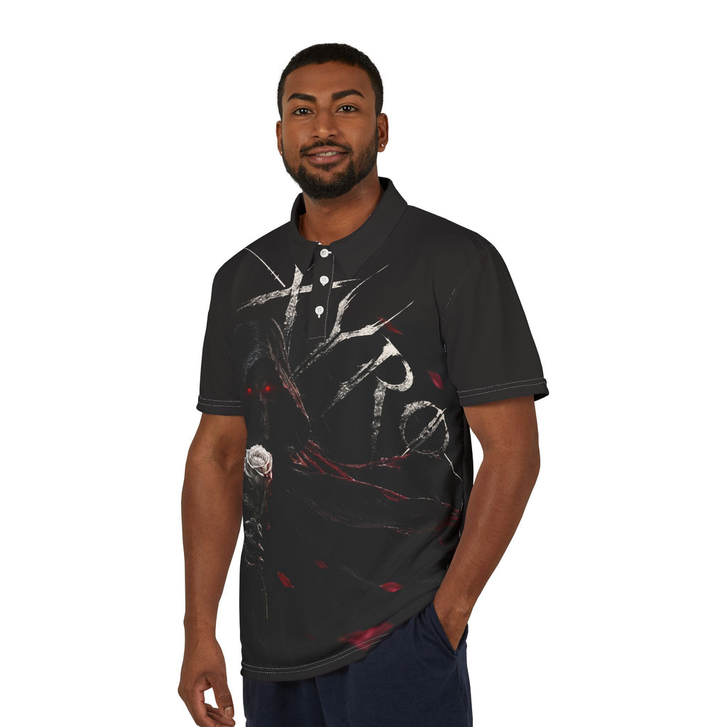 XYRO Dark Rose Reaper Polo — Gothic Floral All-Over Print