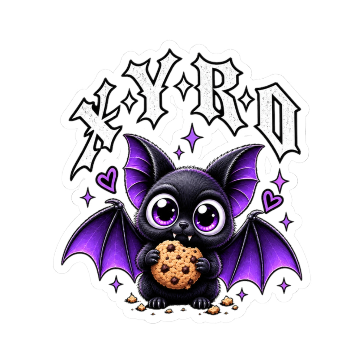 XYRO Kawaii Bat Sticker — Purple Cookie Bat Kiss-Cut Decal