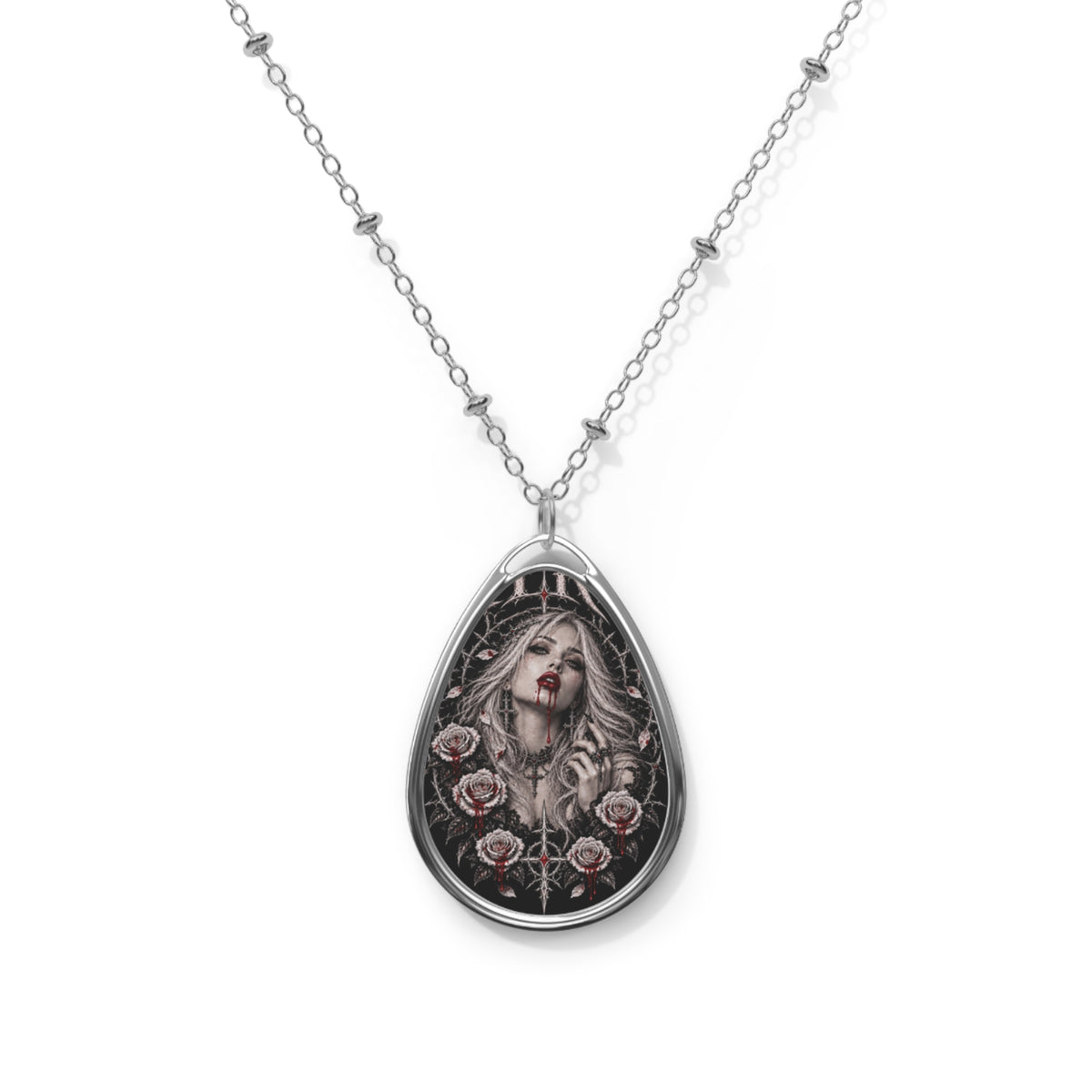 XYRO Vampire Maiden Rose Necklace — Oval Pendant