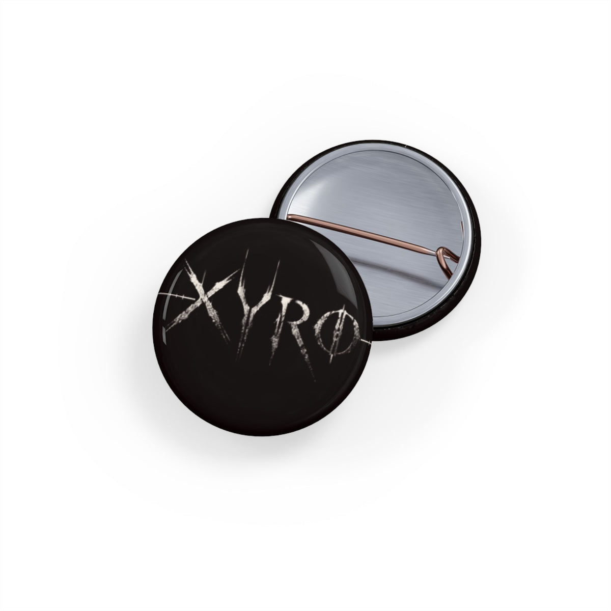 XYRO Black Logo Pin — Round Band Button Badge