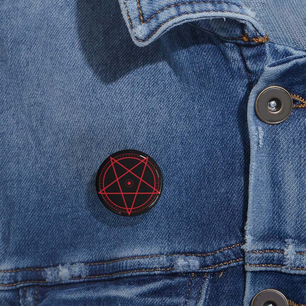 XYRO Red Pentagram Pin — Round Button Badge