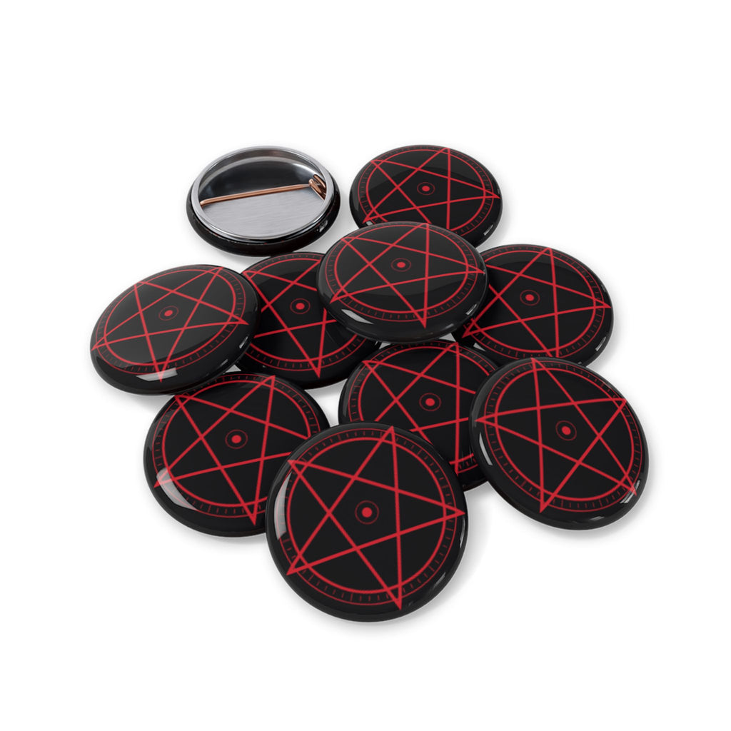 XYRO Red Pentagram Pin — Round Button Badge