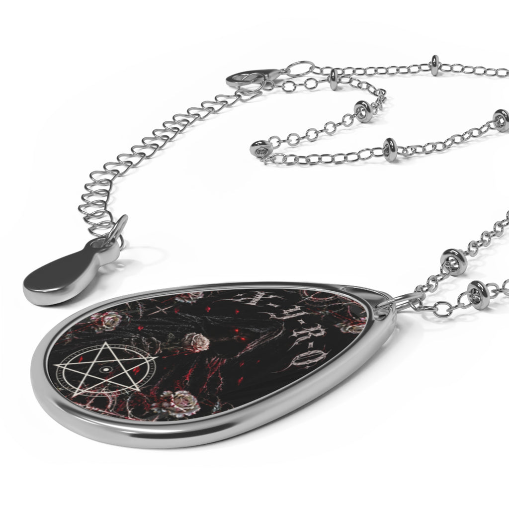 XYRO Reaper Blood Rose Pendant — Engraved Oval Necklace