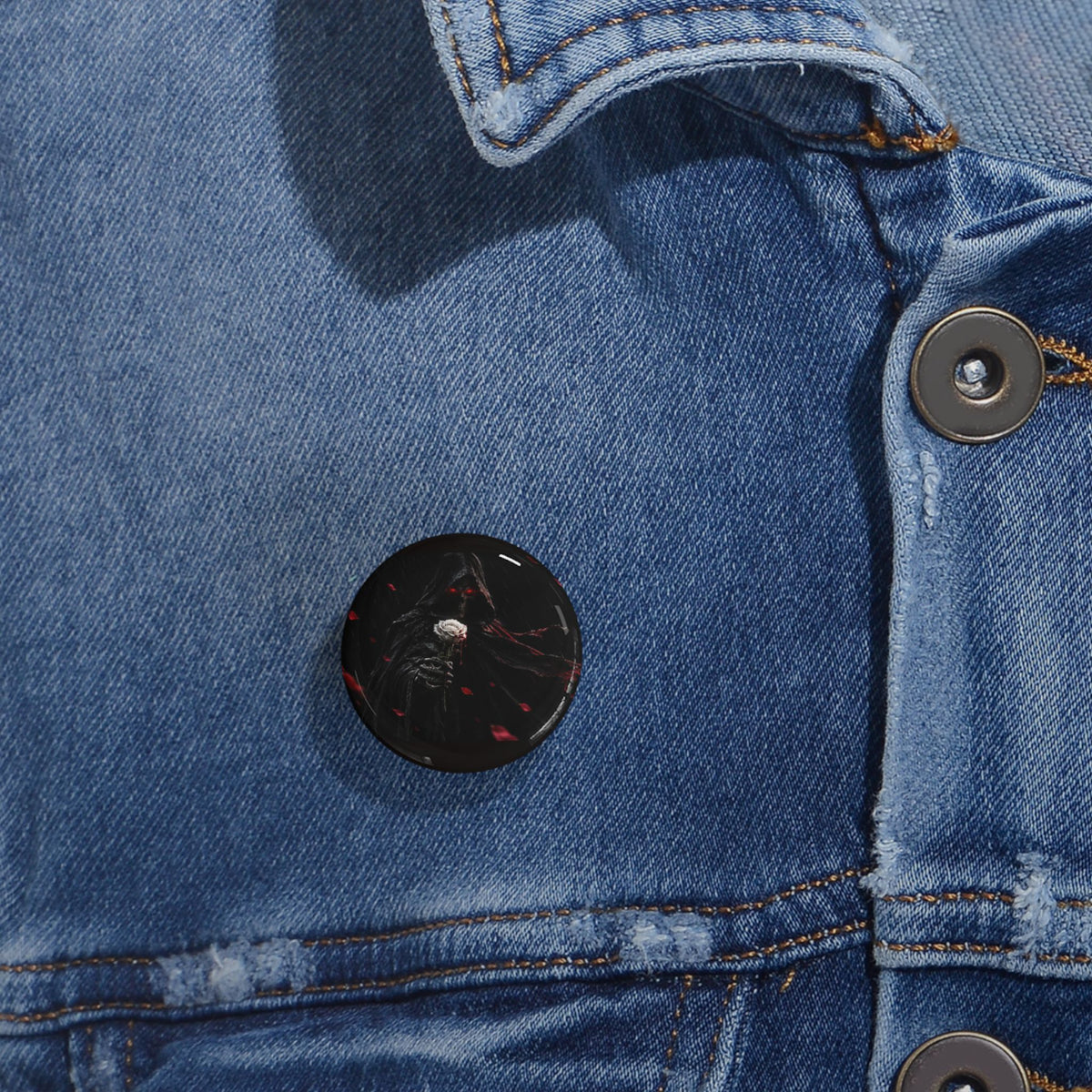 XYRO Reaper Falling Petals Pin — Round Button Badge