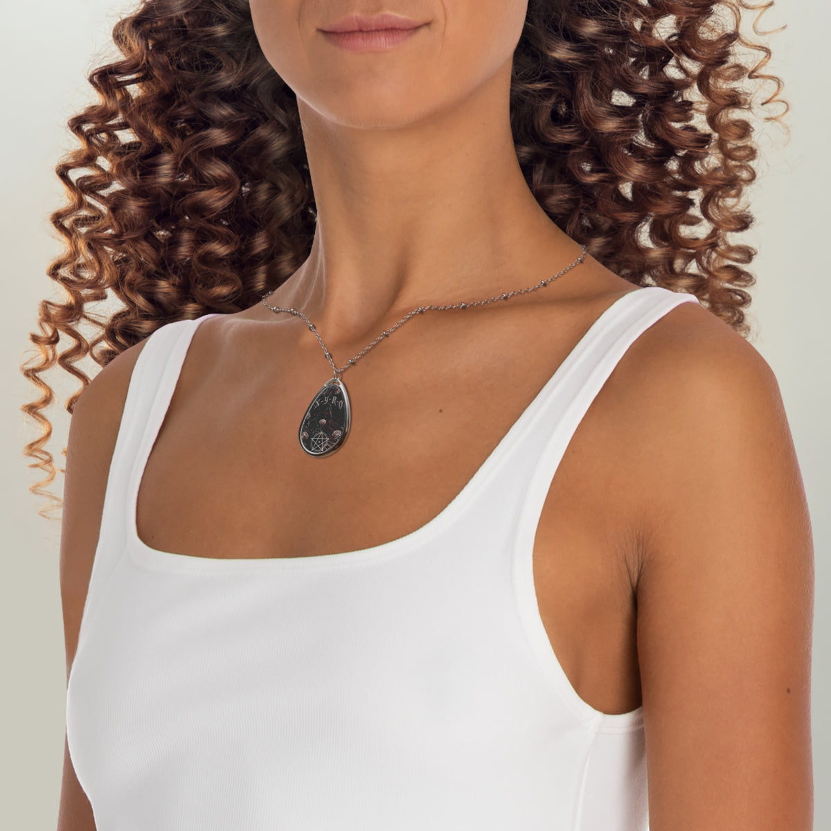 XYRO Reaper Blood Rose Pendant — Engraved Oval Necklace