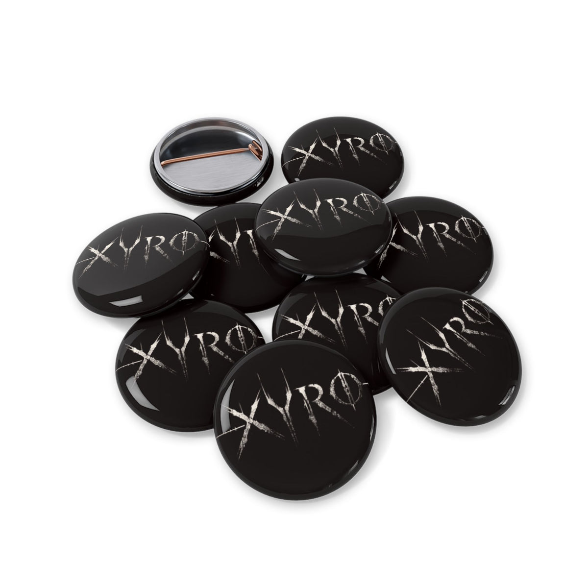 XYRO Black Logo Pin — Round Band Button Badge