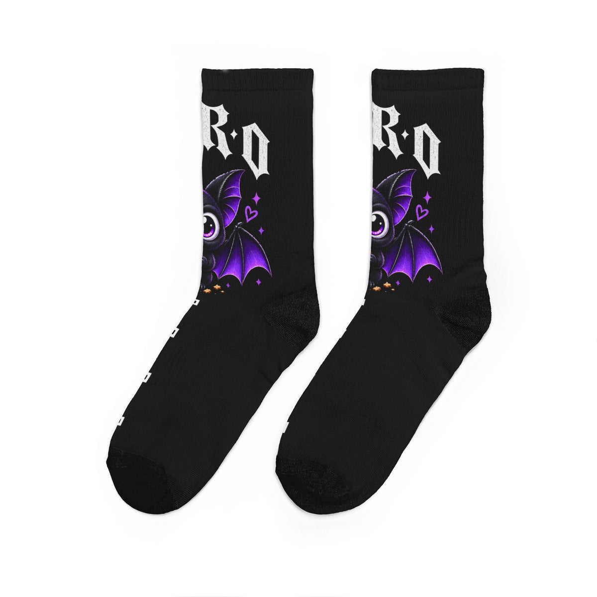 XYRO Purple Bat Crew Socks — Gothic Cookie Bat Design
