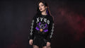 XYRO Vampire Bat Crewneck worn by a female goth model